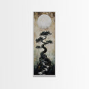 Mystical Moon and Bonsai Canvas Print Zen Wall Art Serene Wabi Sabi Decor Minimalist Nature Artwork Vertical Framed Artwork