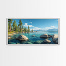 Lake Tahoe Landscape Canvas Print Rustic Wall Art Coastal Nature Scene Above Bed Artwork Living Room Decor Panoramic Painting