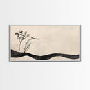 Minimalist Nature Framed Canvas Print, Wabi Sabi Wall Art Above Sofa Decor, Rustic Botanical Artwork Idea Horizontal Bedroom Decor