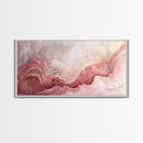 Pink Geode Framed Canvas Print, Light Pink Wall Art Above Bed Decor, Moody Abstract Artwork Gift Idea Minimalist Panoramic Painting