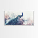 Watercolor Peacock Art Canvas Print, Moody Wildlife Wall Decor, Above Couch Living Room Art, Unique Nature Gift Idea Him Her
