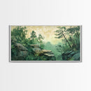 Green Forest Serenity Framed Canvas Print with Mountain Landscape Art and Sage Green Wall Art Perfect Living Room Rustic Decor