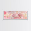 Japanese Fan Inspired Canvas Print, Pink Wall Art with Delicate Oriental Touch, Long Narrow Wall Decor, Modern Cottagecore Aesthetic