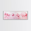 Balloon Painting Framed Canvas Print in Pastel Pink Hues, Whimsical Horizontal Artwork, Light Pink Wall Art for Living Room Decor