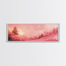 Misty Pink Landscape Canvas Print Forest at Dusk Painting Light Pink Wall Art Smoky Mountain Art Panoramic Art Bedroom Decor Gift