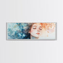 Moody Woman Portrait Framed Canvas Print - Abstract Cherry Blossom Painting, Fall Bedroom Art, Minimalist Wall Decor, Gift Idea For Her
