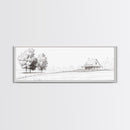 Rustic Farmhouse Framed Canvas Print, Black and White Landscape Art, Above Sofa Wall Art Minimalist Living Room Country Decor