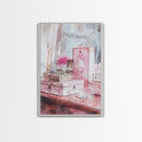 Vintage Vanity Decor Canvas Print, Pink Floral Art, Feminine Bedroom Wall Art, Cottagecore Rustic Aesthetic, Gift Idea, Light Pink Art