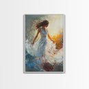 Ethereal Woman with Flowing Dress Framed Canvas Print, Dreamy Goddess Art Perfect as Above Sofa or Romantic Bedroom Wall Decor