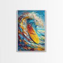 Energetic Surfboard Wave Canvas Print with Bold Abstract Coastal Painting and Nautical Decor for Extra Wide Wall Art Display