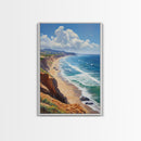 Panoramic Coastal Framed Canvas Print Blue Ocean View Nautical Landscape Art Extra Wide Wall Art Nautical Decor Living Room Beach Artwork