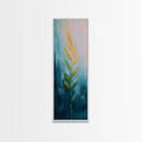 Botanical, teal and gold, minimalist art, wabi sabi art, vertical wall art, framed canvas print, modern decor, bedroom art