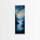 Moonlit Valley, moody art, blue and green wall art, framed canvas print, above couch art, original painting, landscape painting