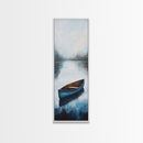 Blue Canoe on Lake, lake Tahoe art, nautical wall art, rustic decor, farmhouse art, framed canvas print, above sofa art