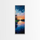 Lake Sunset, Reflections, Moody Art, Framed Canvas Print, Coastal Landscape Art, Horizontal Wall Art, Above Sofa Art