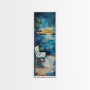 Lakeside Bench, moody art, landscape painting, coastal wall art, rustic decor, farmhouse art, framed canvas print, vertical wall art