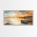 Sunset Reflection, lake painting, rustic decor, nautical painting, seascape painting, extra wide art, Canvas Print, landscape painting
