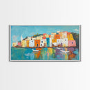 Mediterranean Village, coastal painting, Italy art, colorful homes, seascape painting, extra wide art, Canvas Print, panoramic art