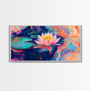 Water Lily, koi fish painting, botanical prints, pink orange wall art, floral painting, nature wall art, framed canvas print