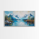 Snowy Peaks, mountain painting, framed canvas print, landscape painting, extra wide art, rustic wall art, above bed wall art