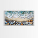 Coastal decor, beach painting, framed canvas print, extra wide art, ocean waves, seascape painting, rustic wall art, nautical wall art