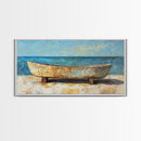 Rustic Boat, Framed Canvas Print, coastal wall art, nautical decor, rustic art, extra wide painting, panoramic painting