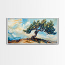 Oak Tree Art, Landscape Painting, Windy Tree Art, Wabi Sabi Art, Rustic Wall Art, Nature Wall Art, Living Room Art, Framed Canvas Print