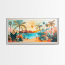 Tropical Sunset Art, Coastal Landscape Art, Boho Wall Art, Palm Tree Painting, Pink Orange Wall Art, Extra Wide Art, Canvas Print