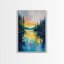 Golden Glow, lake Tahoe art, mountain painting, landscape painting, above bed wall art, framed canvas print, panoramic painting