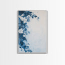 Blue Floral Framed Canvas Print Modern Botanical Wall Art, Minimalist Flower Painting, Elegant Bedroom Decor, Contemporary Art Gift