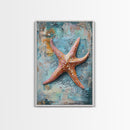 Starfish Texture Coastal Canvas Print, Beach House Decor, Ocean Wall Art, Nautical Artwork, Textured Beach Art, Coastal Living Room Art