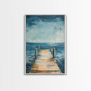 Wooden Dock on Water Framed Canvas Print | Lake House Wall Art | Tranquil Nature Painting | Rustic Cabin Decor | Boho Art