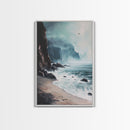 Stormy Coast, Dark Romance Painting, Moody Art, Seascape Painting, Ocean Landscape, Above Couch Art, Framed Canvas Print