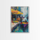 Market Boats, Coastal Decor, Nautical Painting, Vibrant Wall Art, Rustic Art, Canvas Print, Extra Wide Art, Living Room Art