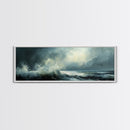 Stormy Ocean Waves Framed Canvas Print Dark Seascape Art, Moody Coastal Decor, Large Nautical Painting, Office or Living Room Art