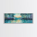 Twilight Lake Canvas Print Tranquil Nature Wall Art, Reflective Water Landscape, Mystical Forest Painting, Serene Bedroom Wall Decor