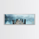 Misty Dock Landscape Framed Canvas Print Tranquil Lake Painting Minimalist Nature Art Calm Water Foggy Morning Bedroom Wall Art