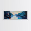 Twilight Lake Reflections Framed Canvas Print, Moody Landscape Painting, Dark Blue Nature Wall Art, Bedroom Art, Wilderness Artwork