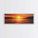 Golden Sunset, Serene Lake Painting, Tranquil Water Art, Nature Decor, Framed Canvas Print, Minimalist Style, Bedroom Artwork