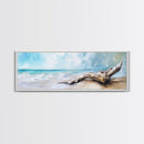Driftwood on the Beach, Tranquil Coastal Landscape Wall Art, Serene Ocean Painting, Minimalist Seascape Decor, Relaxing Artwork