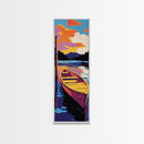 Sunset Boat, Vibrant Lake Art, Framed Canvas Print, Nautical Wall Decor, Colorful Water Reflection, Cabin Art, Living Room Art