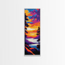 Mountain Lake, Twilight Glow, Framed Canvas Print, Nature Landscape Art, Cabin Wall Decor, Sunset Lake Painting, Outdoor Adventure Art