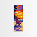 Adirondack Chair, Beach Sunset, Tranquil Coastal Scene, Vibrant Ocean Art, Relaxing Wall Decor, Summer House Print, Framed Canvas Print