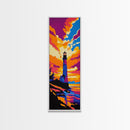 Lighthouse Glow, Coastal Landscape, Framed Canvas Print, Ocean Wall Art, Beach House Painting, Seaside Sunset, Living Room Decor