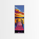 Lake Dock, Golden Sunset, Nature Landscape, Peaceful Cabin Decor, Vibrant Scenic Art, Framed Canvas Print, Living Room Wall Art