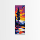 Mountain Lake, Autumn Sunset, Vibrant Nature Art, Rustic Cabin Decor, Woodland Landscape, Framed Canvas Print, Bedroom Wall Art