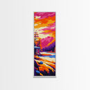 Sunset Cabin Scene, Framed Canvas Print, Vibrant Mountain Art, Lakeside Landscape, Cozy Lodge Decor, Nature Home Decor, Rustic Wall Art