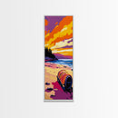 Beach Barrel, Coastal, Relaxing, Vibrant, Framed Canvas Print, Nautical Art, Seaside Decor, Bedroom Wall Art, Sunset Painting, Beach Life