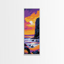 Cliff Sunset, Ocean, Scenic, Dreamy, Framed Canvas Print, Coastal Art, Nautical Decor, Office Wall Art, Vibrant Landscape, Ocean Waves