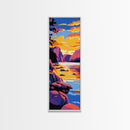 Serene River, Vibrant Sky, Mountain View, Framed Canvas Print, Cabin Wall Art, Fall Home Decor, Nature Artwork, Gift Idea